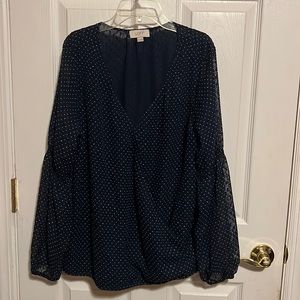 Loft outlet navy blue polka dot top